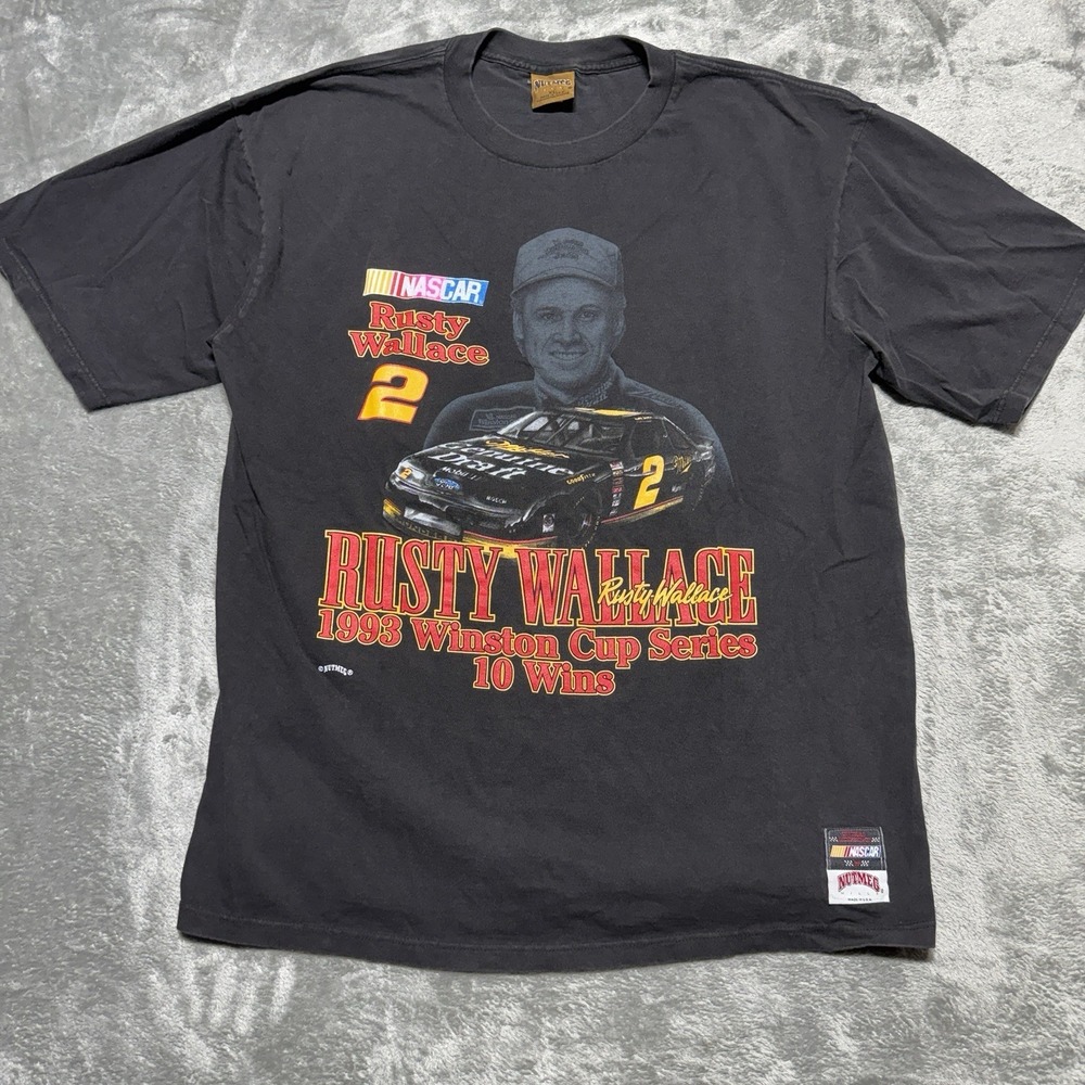 Vintage‎ 90s Rusty Wallace #2 NASCAR Nutmeg Mills T Shirt XL 1993 Winston Cup